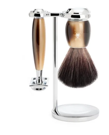 Mühle Shaving Barbersæt Med De-skraber  Fibre Barberkost Og Holder  Vivo  Brunt Horn