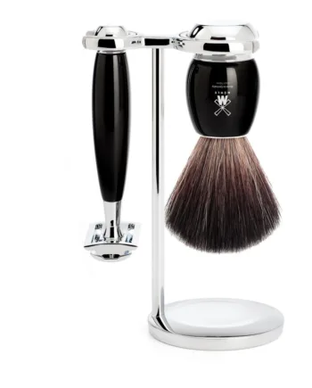 Mühle Shaving Barbersæt Med De-skraber  Fibre Barberkost Og Holder  Vivo  Sort Kunstharpiks