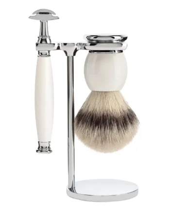 Mühle Shaving Barbersæt Med De-skraber  Silvertip Fibreâ  Barberkost Og Holder  Sophist  Porcelæn