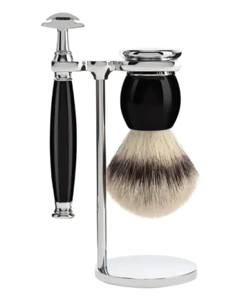 Mühle Shaving Barbersæt Med De-skraber  Silvertip Fibreâ  Barberkost Og Holder  Sophist  Sort Kunstharpiks