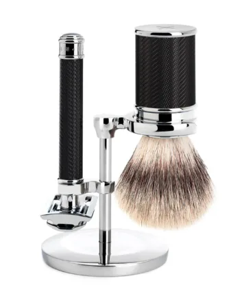 Mühle Shaving Barbersæt Med De-skraber  Silvertip Fibreâ  Barberkost Og Holder  Traditional  Black