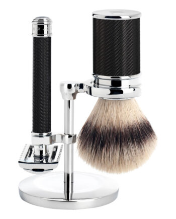 Mühle Shaving Barbersæt Med De-skraber  åben Kam  Silvertip Fibreâ  Barberkost Og Holder  Traditional  Black