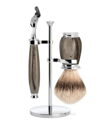 Mühle Shaving Barbersæt Med Fusion Skraber  Barberkost Og Holder  Purist  Grained Beech