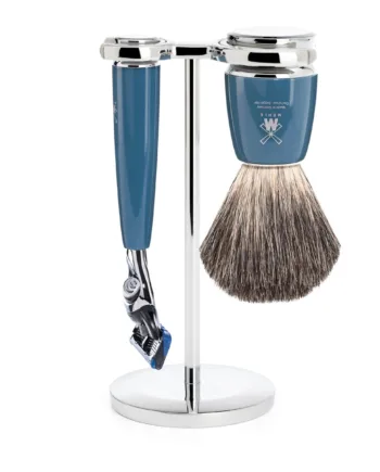 Mühle Shaving Barbersæt Med Fusion Skraber  Barberkost Og Holder  Rytmo  Petroleumsblå
