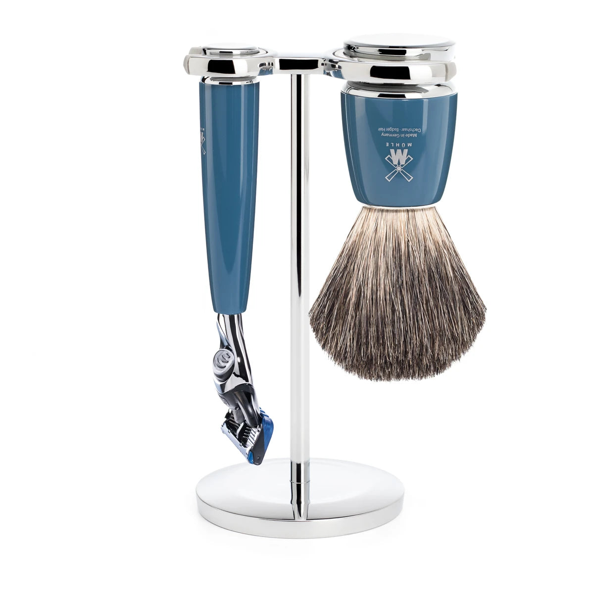 Mühle Shaving Barbersæt Med Fusion Skraber Barberkost Og Holder Rytmo Petroleumsblå