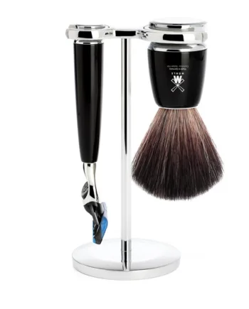 Mühle Shaving Barbersæt Med Fusion Skraber  Barberkost Og Holder  Rytmo  Sort Kunstharpiks