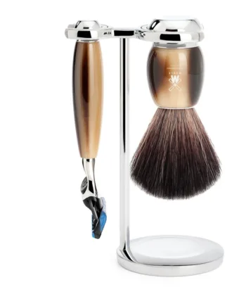 Mühle Shaving Barbersæt Med Fusion Skraber  Barberkost Og Holder  Vivo  Brunt Horn