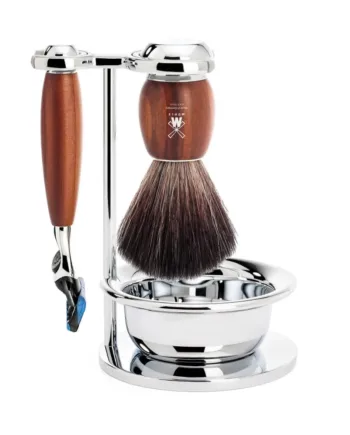 Mühle Shaving Barbersæt Med Fusion Skraber  Black Fibre Barberkost  Holder Og Skål  Vivo  Blommetræ