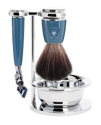 Mühle Shaving Barbersæt Med Fusion Skraber  Børste  Holder Og Skål  Rytmo  Petroleumsblå