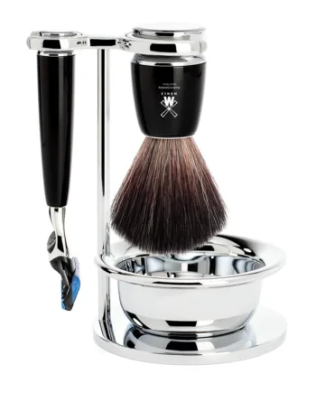 Mühle Shaving Barbersæt Med Fusion Skraber  Børste  Holder Og Skål  Rytmo  Sort Kunstharpiks