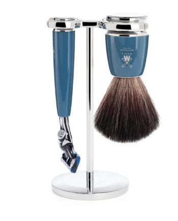 Mühle Shaving Barbersæt Med Fusion Skraber  Fibre Barberkost Og Holder  Rytmo  Petroleumsblå
