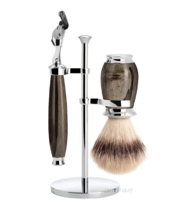 Mühle Shaving Barbersæt Med Fusion Skraber  Silvertip Fibreâ  Barberkost Og Holder  Purist  Grained Beech