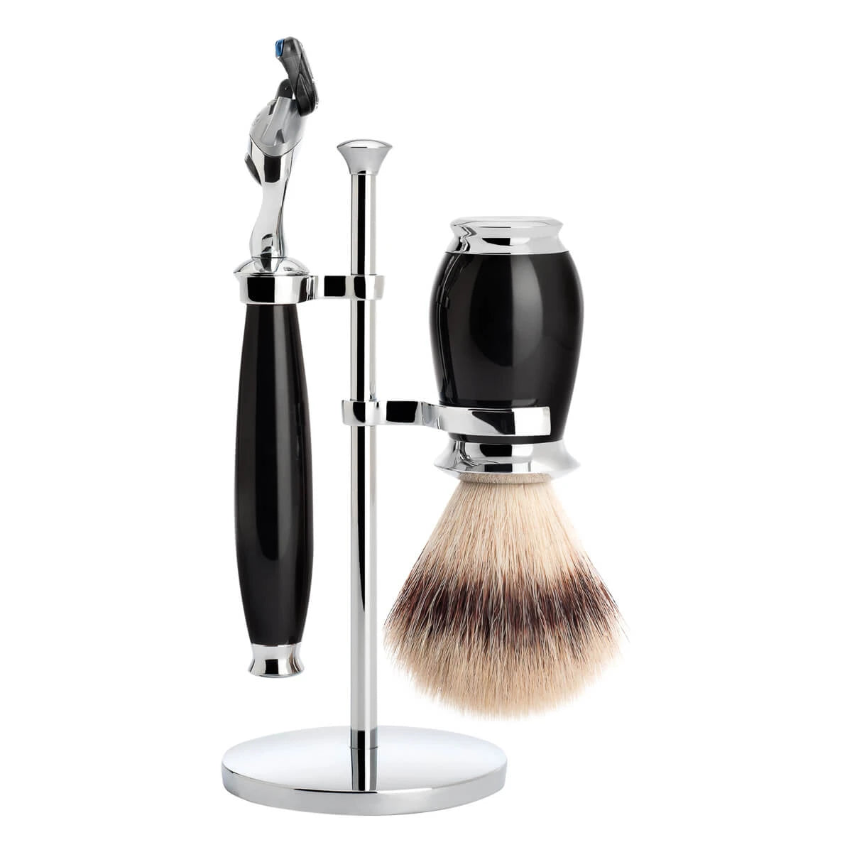 Mühle Shaving Barbersæt Med Fusion Skraber Silvertip Fibreâ Barberkost Og Holder Purist Sort Kunstharpiks