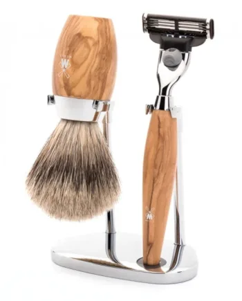 Mühle Shaving Barbersæt Med Mach3 Skraber  Barberkost Og Holder  Kosmo  Oliventræ