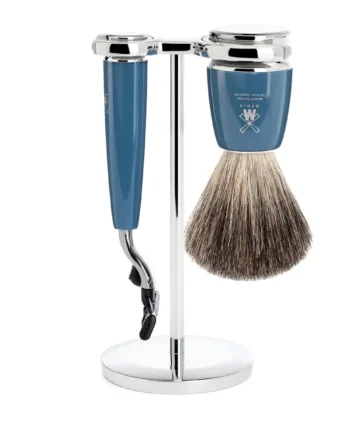 Mühle Shaving Barbersæt Med Mach3 Skraber  Barberkost Og Holder  Rytmo  Petroleumsblå