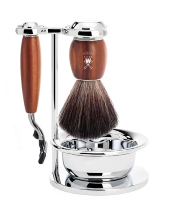 Mühle Shaving Barbersæt Med Mach3 Skraber  Black Fibre Barberkost  Holder Og Skål  Vivo  Blommetræ