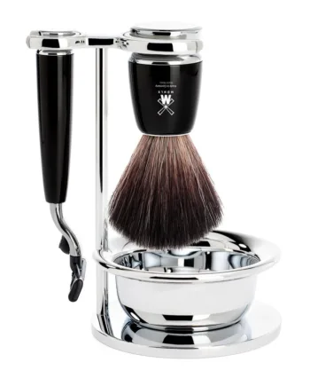 Mühle Shaving Barbersæt Med Mach3 Skraber  Børste  Holder Og Skål  Rytmo  Sort Kunstharpiks