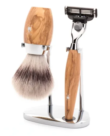 Mühle Shaving Barbersæt Med Mach3 Skraber  Børste Og Holder  Kosmo  Oliventræ