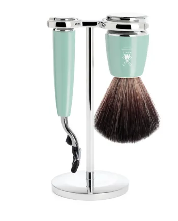 Mühle Shaving Barbersæt Med Mach3 Skraber  Fibre Barberkost Og Holder  Rytmo  Mintgrøn