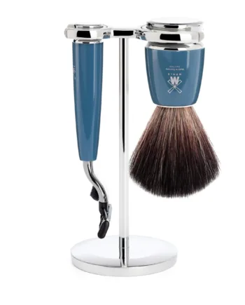 Mühle Shaving Barbersæt Med Mach3 Skraber  Fibre Barberkost Og Holder  Rytmo  Petroleumsblå