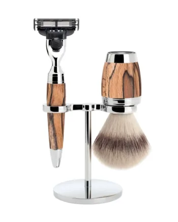 Mühle Shaving Barbersæt Med Mach3 Skraber  Fibre Barberkost Og Holder  Stylo  Spalted Beech