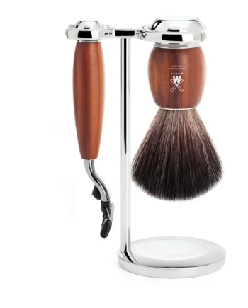 Mühle Shaving Barbersæt Med Mach3 Skraber  Fibre Barberkost Og Holder  Vivo  Blommetræ