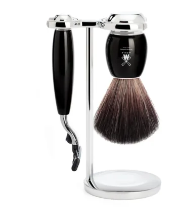 Mühle Shaving Barbersæt Med Mach3 Skraber  Fibre Barberkost Og Holder  Vivo  Sort Kunstharpiks