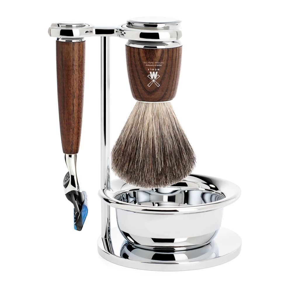 Mühle Shaving Barbersæt Med Skraber  Barberkost  Holder Og Skål  Rytmo  Ask