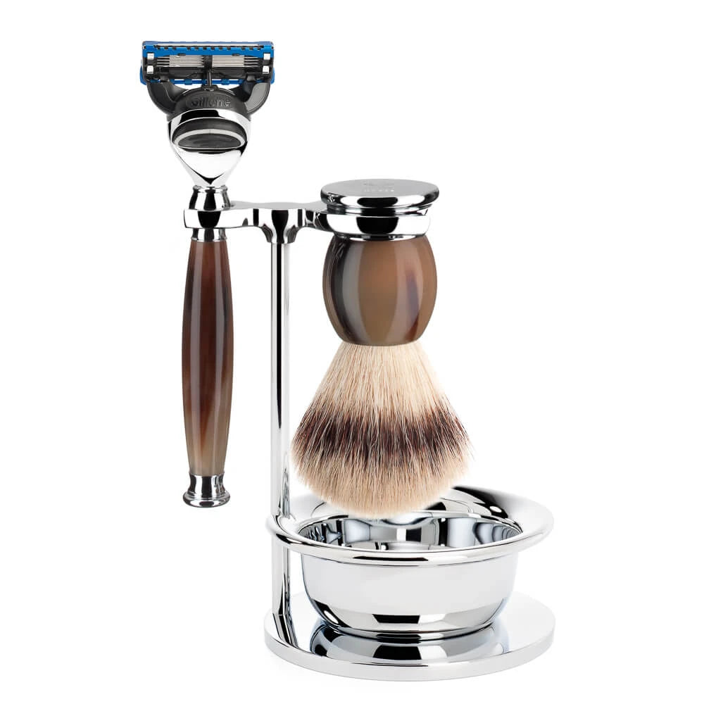 Mühle Shaving Barbersæt Med Skraber  Barberkost  Holder Og Skål  Sophist  Genuine Horn