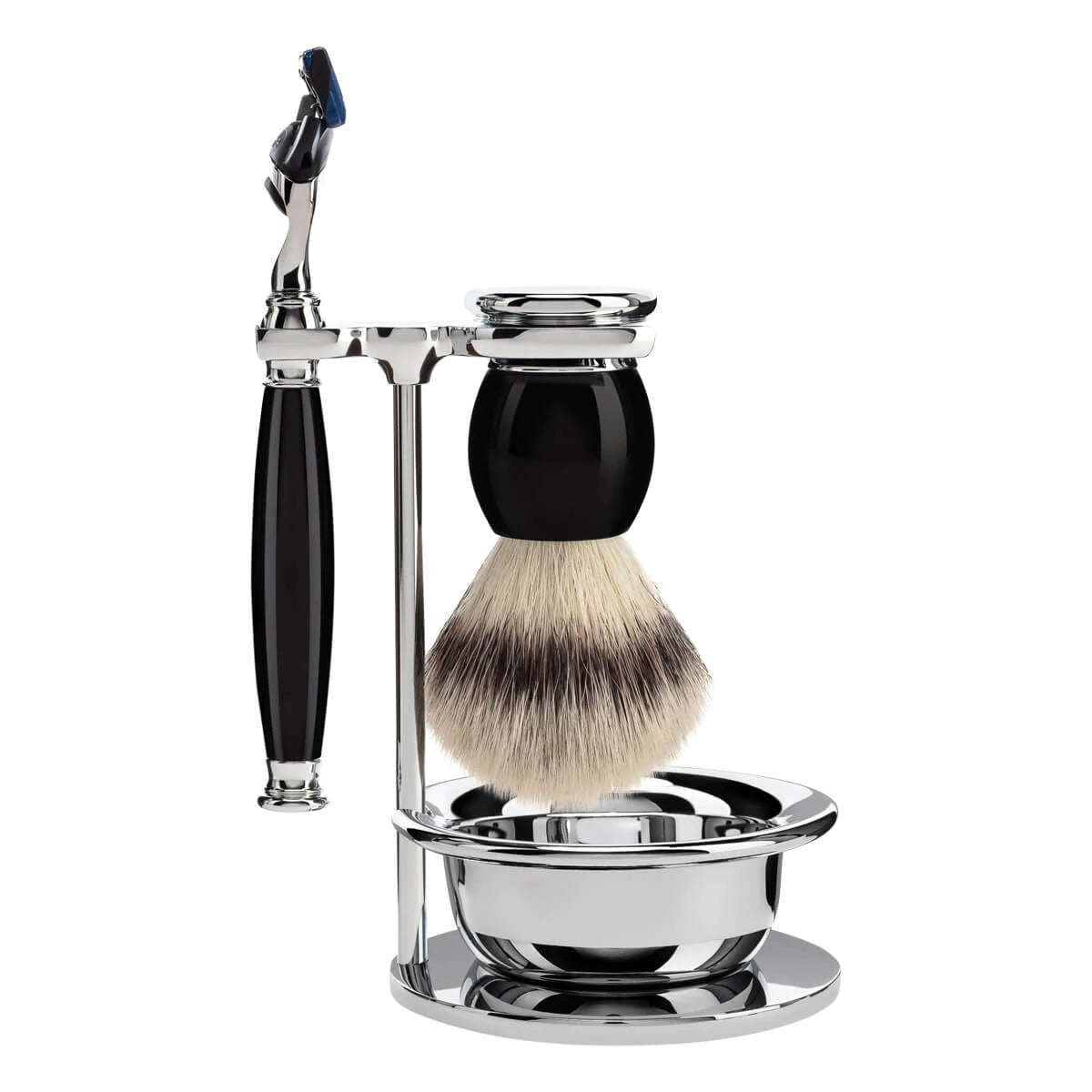 Mühle Shaving Barbersæt Med Skraber  Barberkost  Holder Og Skål  Sophist  Sort Kunstharpiks
