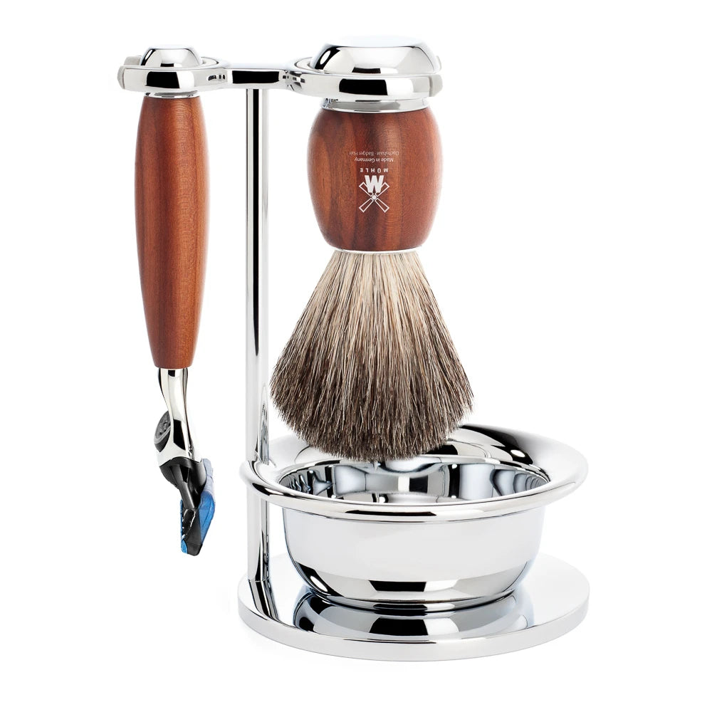 Mühle Shaving Barbersæt Med Skraber  Barberkost  Holder Og Skål  Vivo  Blommetræ