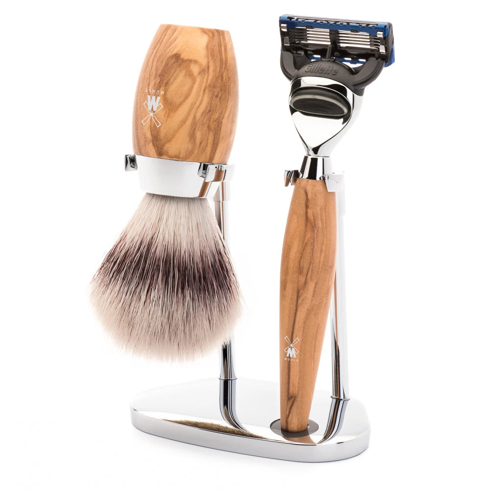 Mühle Shaving Barbersæt Med Skraber  Barberkost Og Holder  Kosmo  Oliventræ
