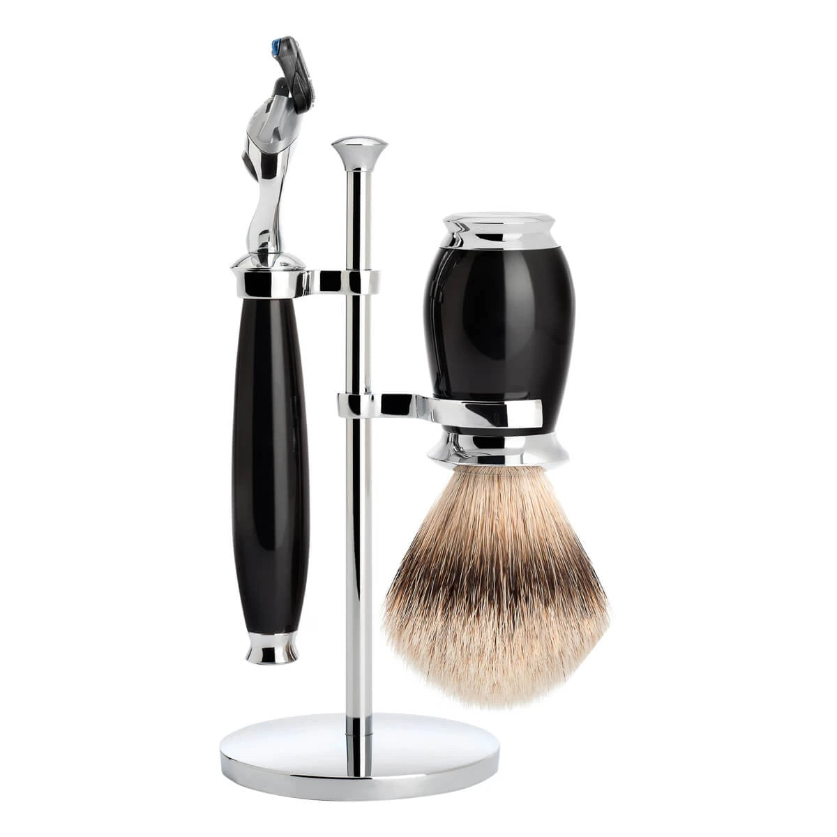 Mühle Shaving Barbersæt Med Skraber  Barberkost Og Holder  Purist  Sort Kunstharpiks