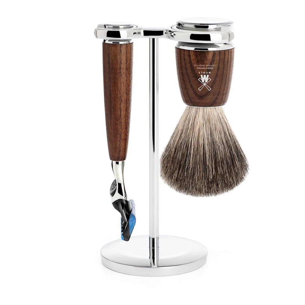 Mühle Shaving Barbersæt Med Skraber  Barberkost Og Holder  Rytmo  Ask