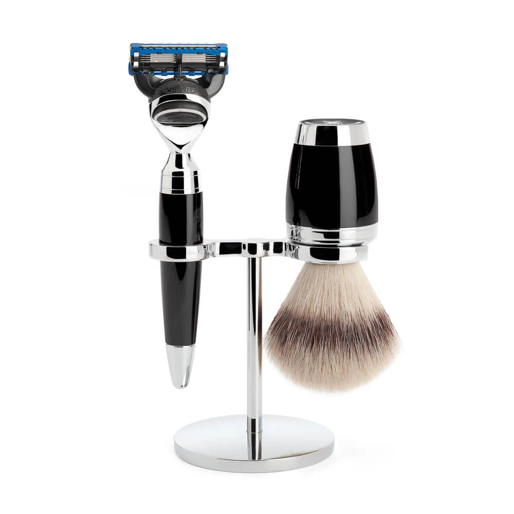Mühle Shaving Barbersæt Med Skraber  Barberkost Og Holder  Stylo  Sort Kunstharpiks