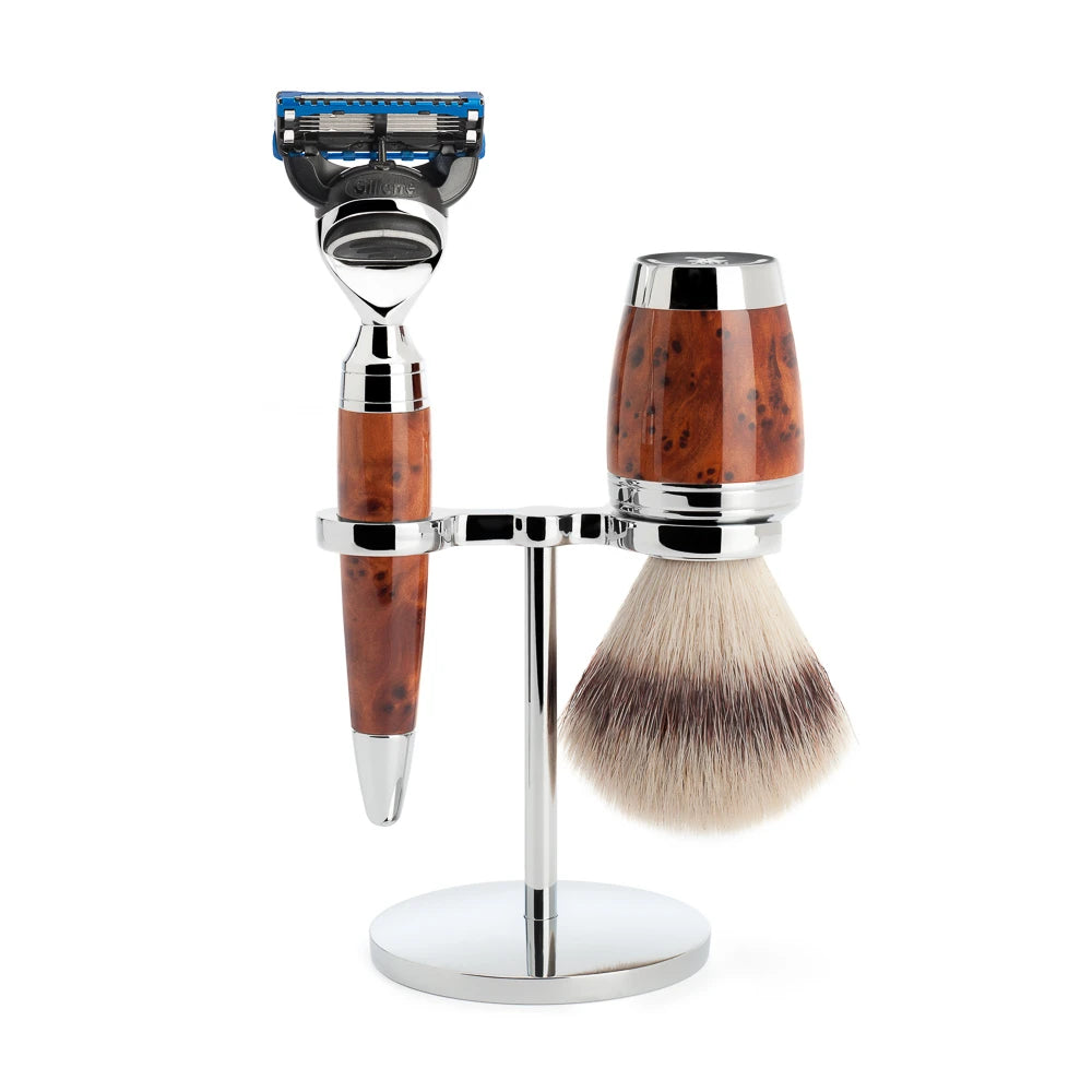 Mühle Shaving Barbersæt Med Skraber  Barberkost Og Holder  Stylo  Thuja Wood