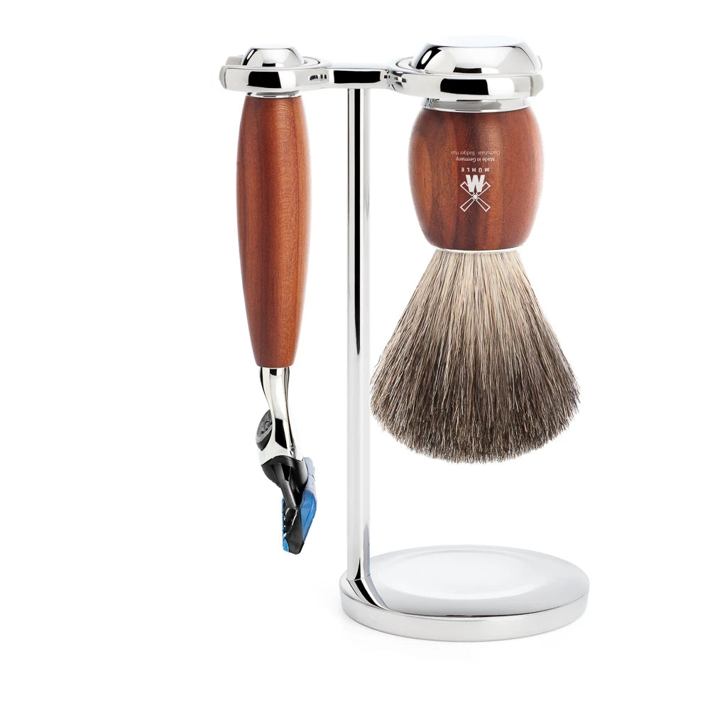 Mühle Shaving Barbersæt Med Skraber  Barberkost Og Holder  Vivo  Blommetræ