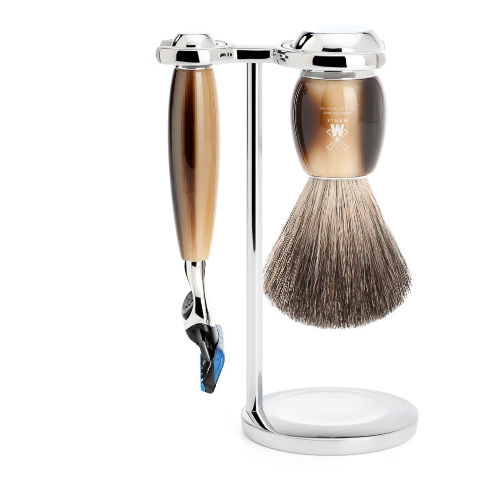 Mühle Shaving Barbersæt Med Skraber  Barberkost Og Holder  Vivo  Brunt Horn