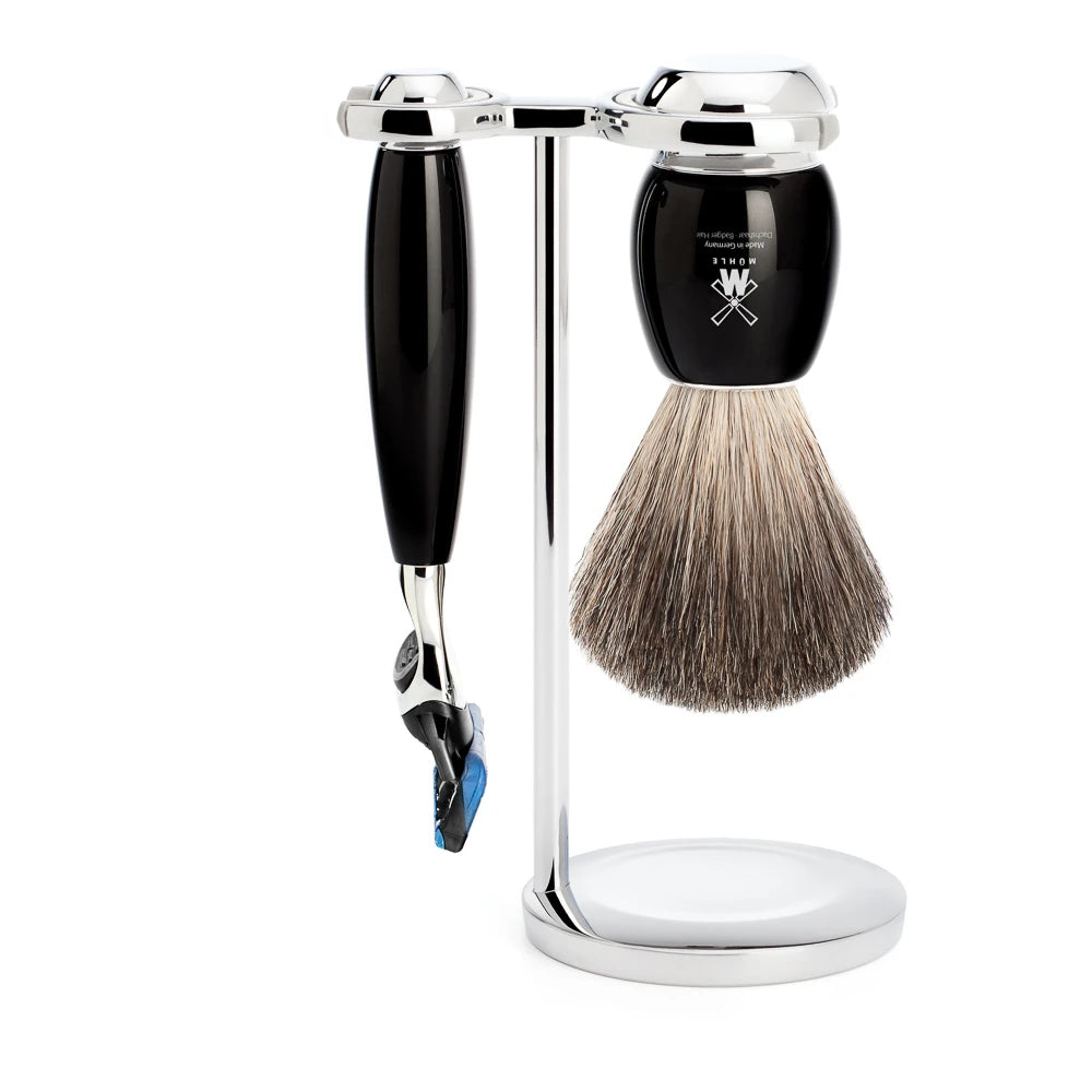 Mühle Shaving Barbersæt Med Skraber  Barberkost Og Holder  Vivo  Sort Kunstharpiks