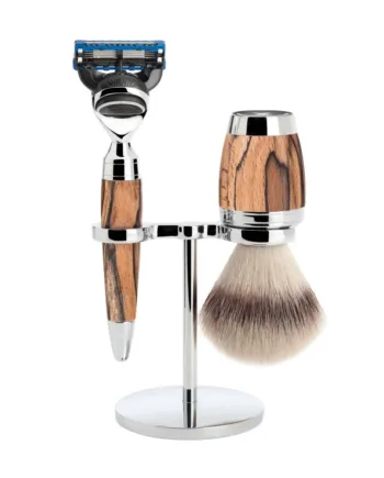 Mühle Shaving Barbersæt Med Skraber  Fibre Barberkost Og Holder  Stylo  Spalted Beech
