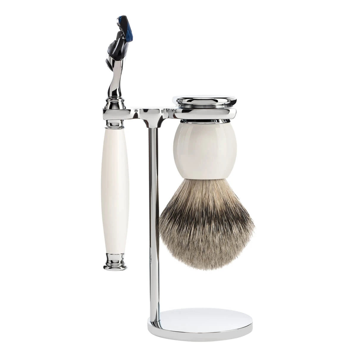 Mühle Shaving Barbersæt Med Skraber  Silvertip Barberkost Og Holder  Sophist  Porcelæn