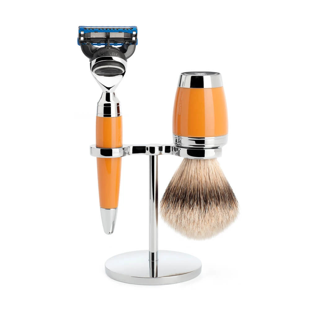 Mühle Shaving Barbersæt Med Skraber  Silvertip Barberkost Og Holder  Stylo  Butterscotch