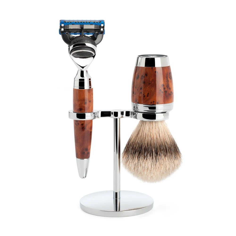 Mühle Shaving Barbersæt Med Skraber  Silvertip Barberkost Og Holder  Stylo  Thuja Wood