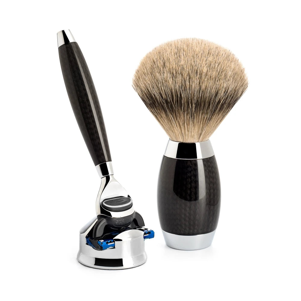 Mühle Shaving Edition No     Barbersæt Med Skraber  Barberkost Og Holder Til Skraber  Carbon