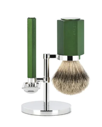 Mühle Shaving Mark Braun Barbersæt Med De-skraber  Silvertip Barberkost Og Holder  Hexagon  Aluminium Forest