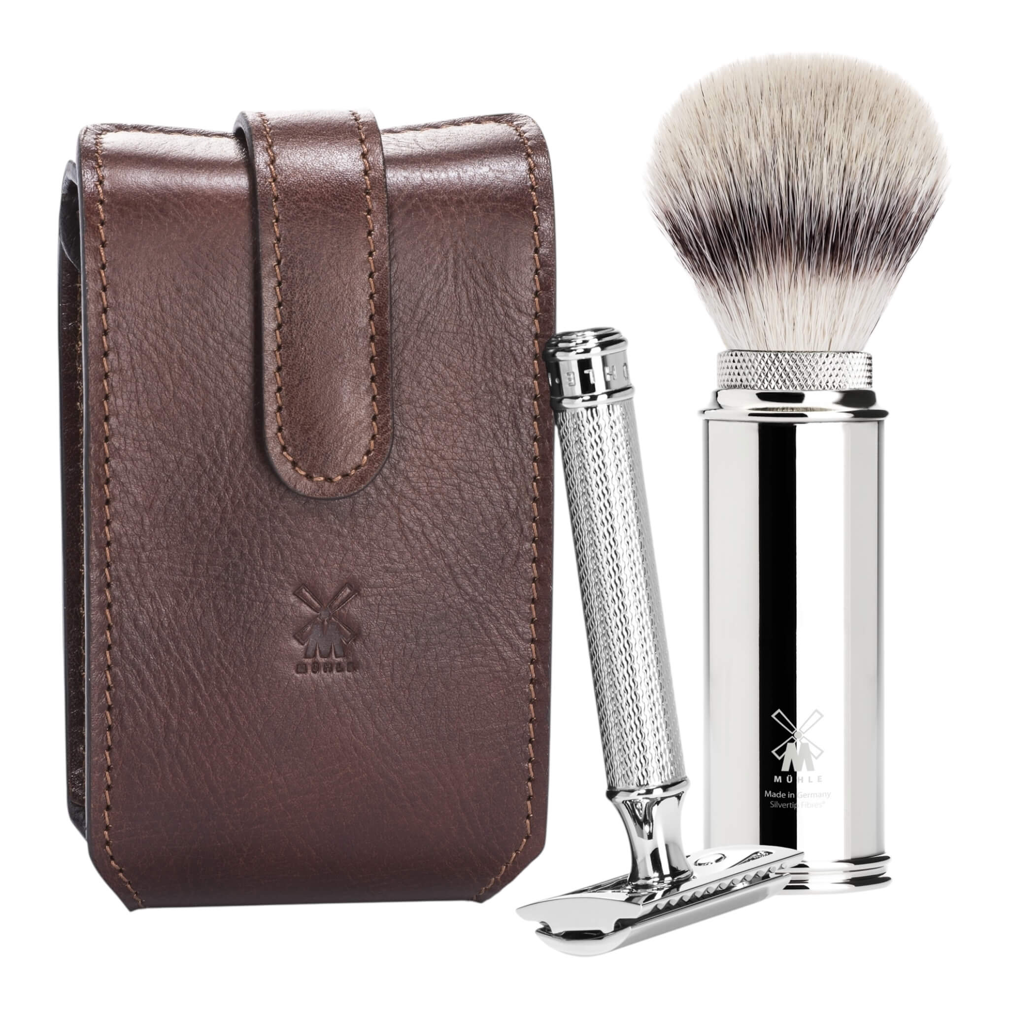 Mühle Shaving Rejsesæt Med De-skraber Og Børste Brunt Læder