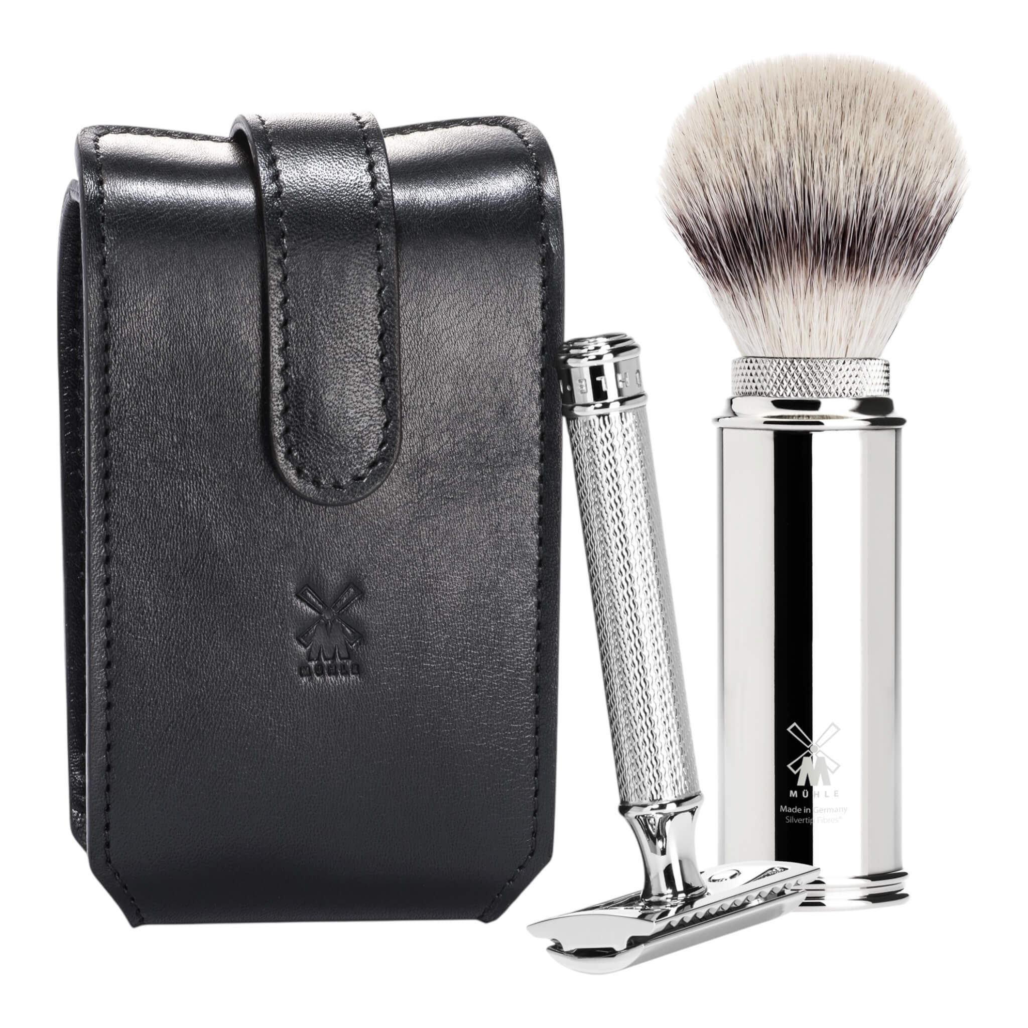 Mühle Shaving Rejsesæt Med De-skraber Og Børste Sort Læder