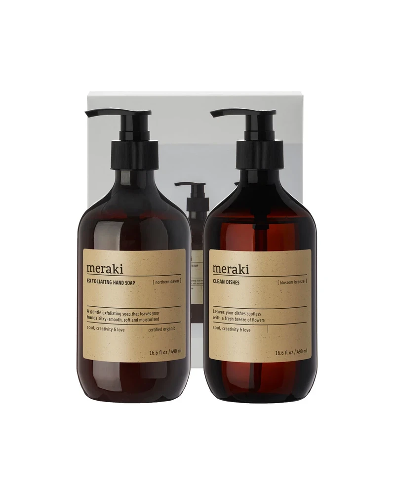 Meraki Gaveæske Northern Dawn Exfoil Håndsæbe Blossom Breeze Opvaskemiddel 490ml