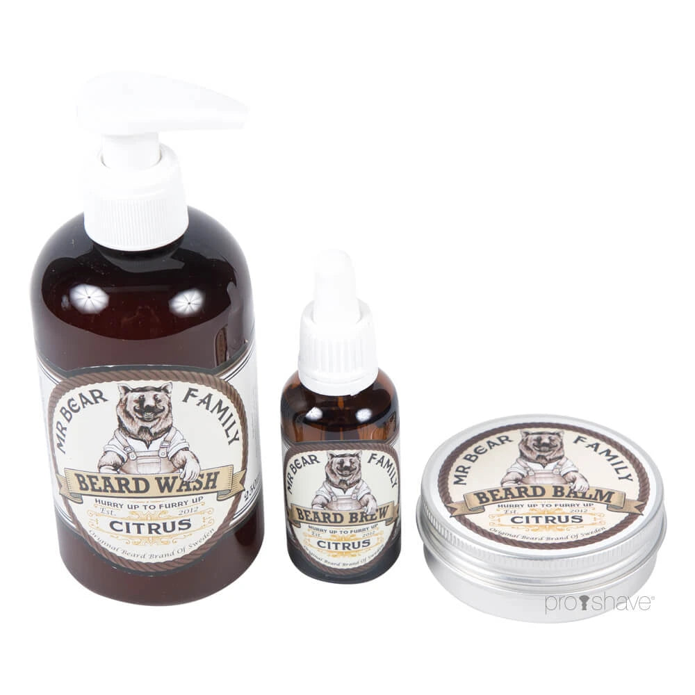 Mr  Bear Citrus Sæt  Skægshampoo  Skægolie Og Skægbalm