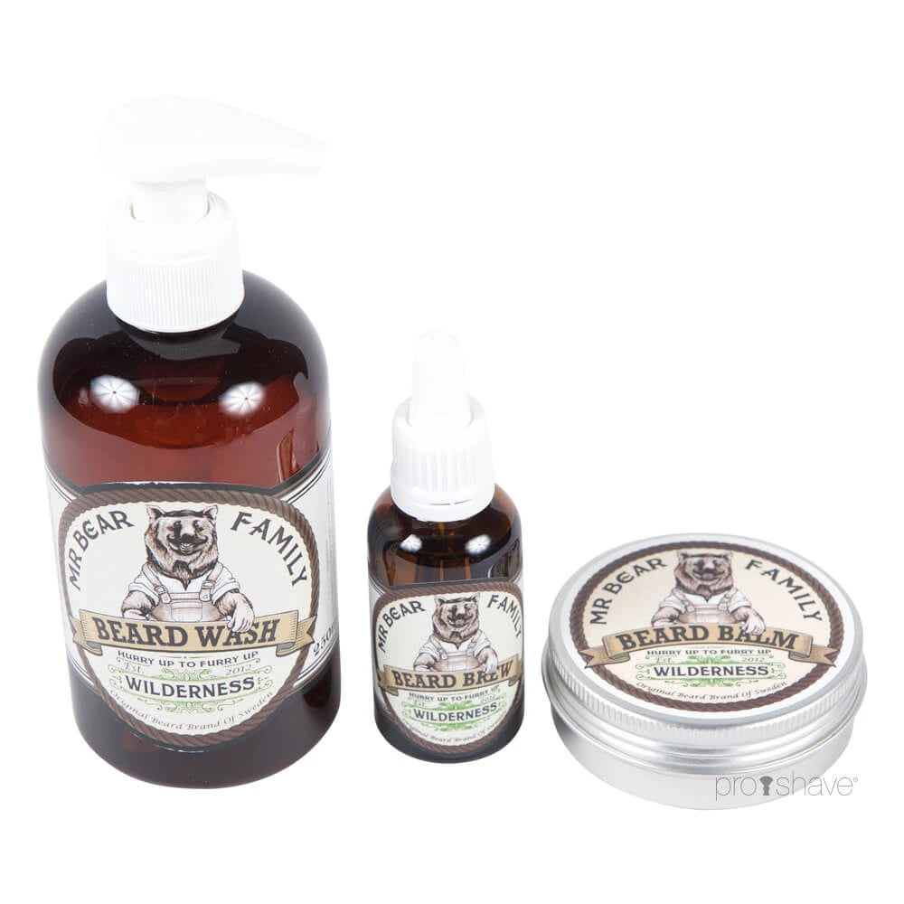 Mr  Bear Wilderness Sæt  Skægshampoo  Skægolie Og Skægbalm